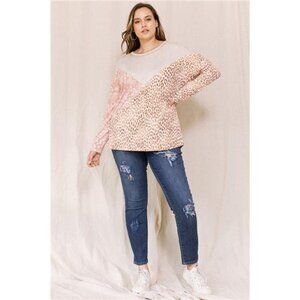 Print Block French Terry Top/ Boat Neckline/ Dolman 3/4 Sleeves- Made in USA